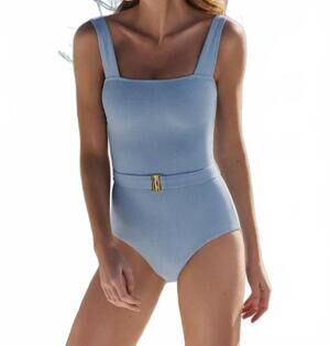 NEW HERMOZA belted marisa one-piece swimsuit in powder blue